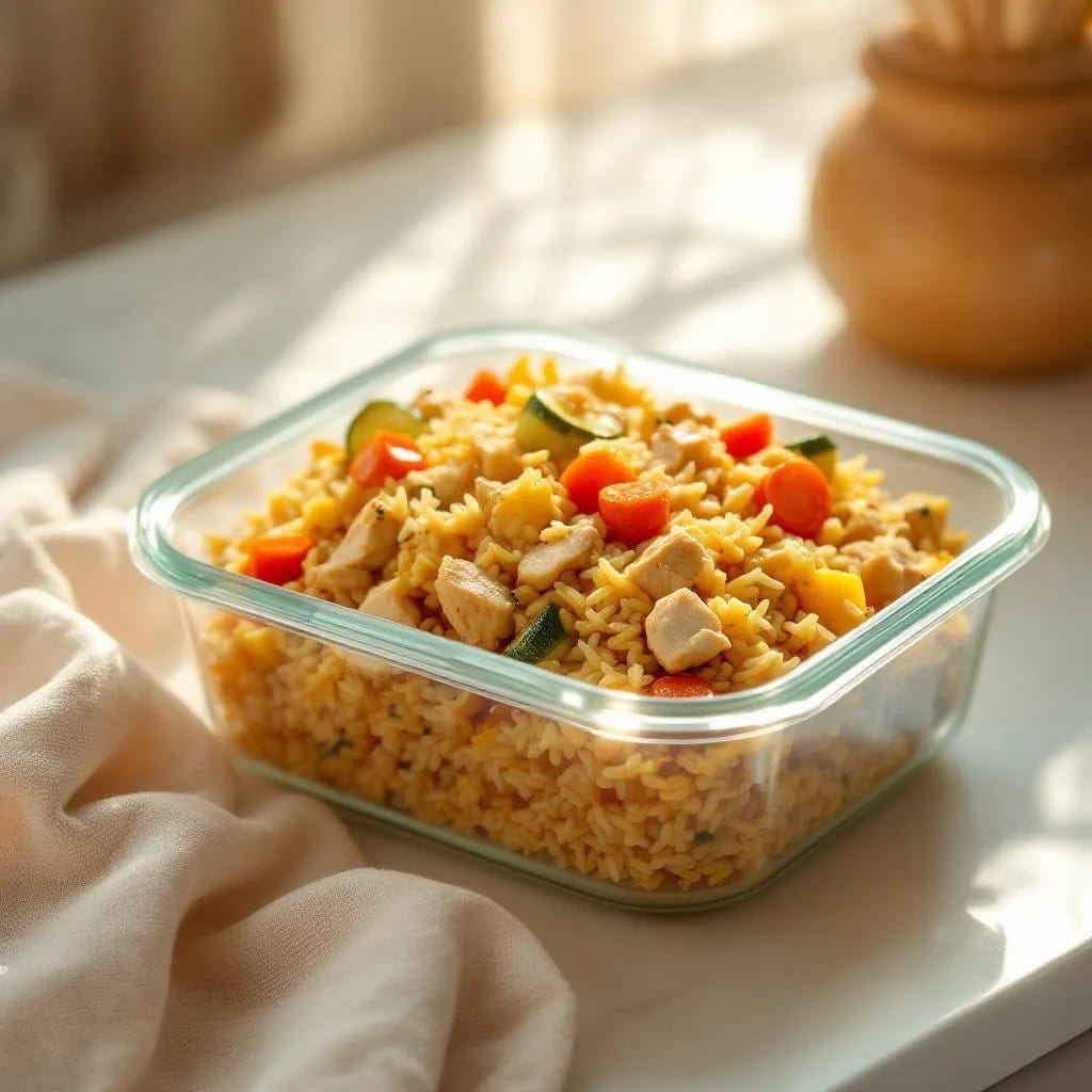 Mittagessen mit Histamintoleranz: Rezept 2: Schnelle Hähnchen-Reispfanne "To-Go"